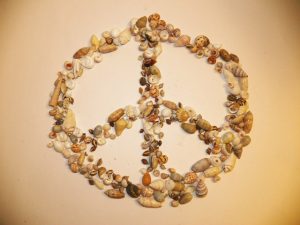 peace sign made from sea shells